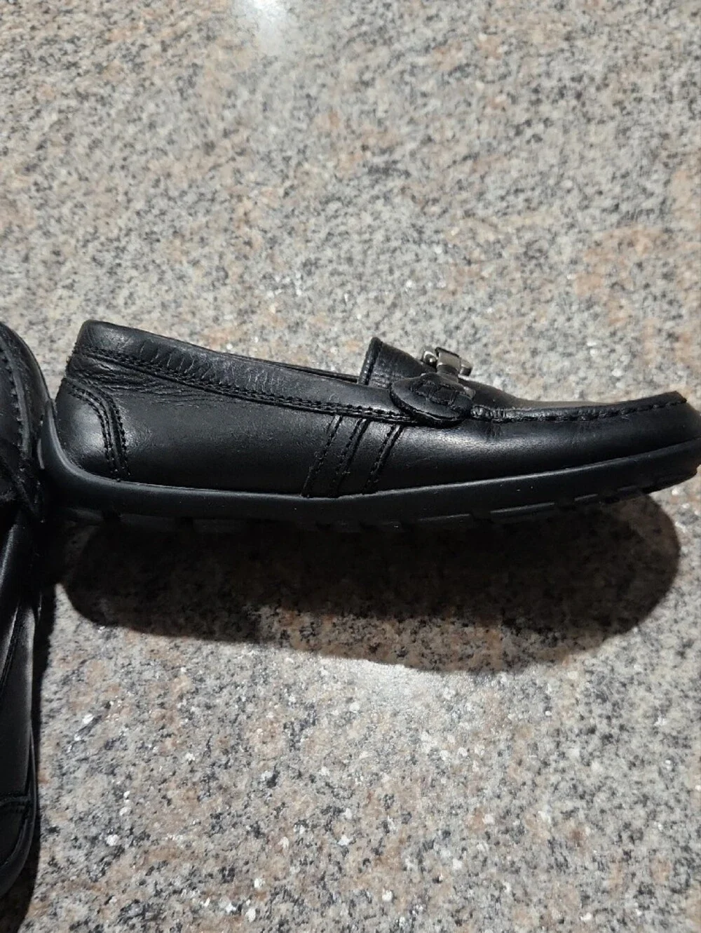 Geox Respira Black Leather Kids Loafers with Silver Buckle Size EU 28  US 10.5